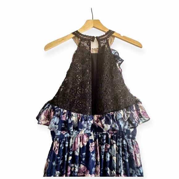 Marchesa Notte Blue Floral Halter Maxi Dress, Size 12 - Picture 8 of 16